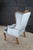 Late 20th Century Vintage Queen Anne Style Library Wing Back Chair Light Blue Velvet Fabric For Sale - Image 5 of 11