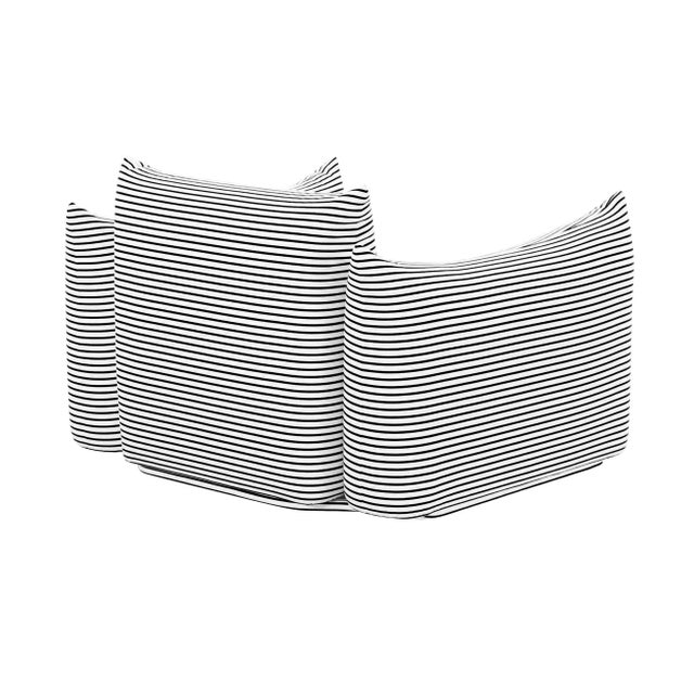 Transitional Saint Tropez Pearl and Black Striped Stuffed Outdoor Armchair For Sale - Image 3 of 6
