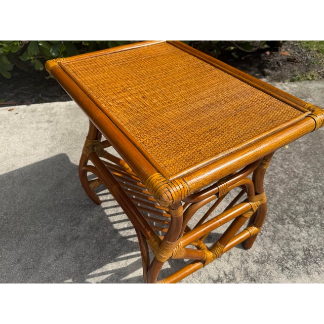 Rattan End Tables With Magazine Racks - A Pair For Sale - Image 10 of 11