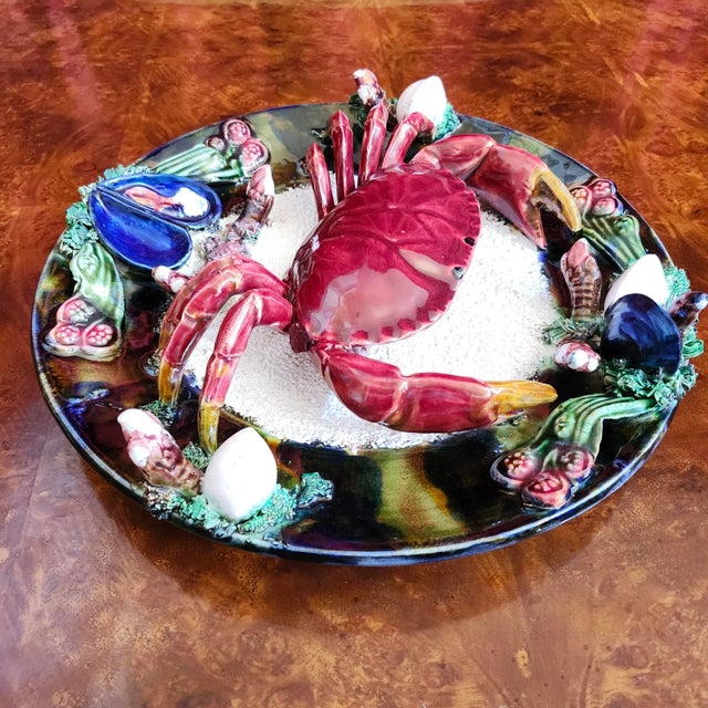 Traditional Final Clearance Salted Baked Crab Crustacean Majolica Trompe l'Oeil of Mid 20th Century - 13" For Sale - Image 3 of 11