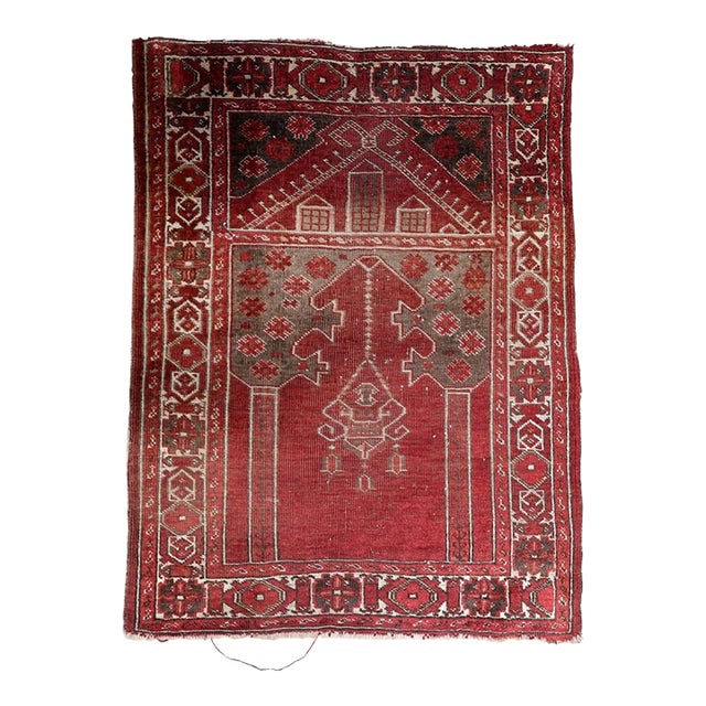 1920s, Antique Turkish Konya Handmade Prayer Rug 3 X 4 For Sale