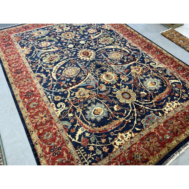 2000 - 2009 Navy Blue Bijar Persian Style Floral Wool Rug, 8' X 11' For Sale - Image 5 of 14