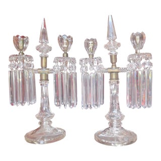 19thc French Regency Cut Glass & Crystal Candelabra Attrib. St Louis a - Pair For Sale