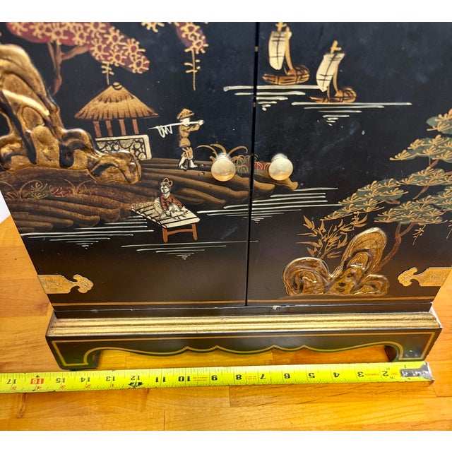 Vintage Large Lacquered Asian Jewelry Box Chest For Sale - Image 13 of 16