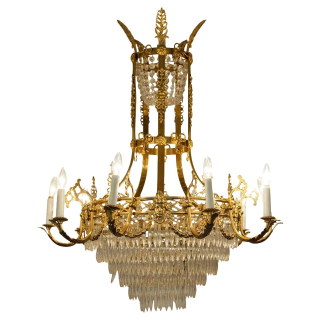 1920s Ten-Arm French Cut Crystal Chandelier For Sale