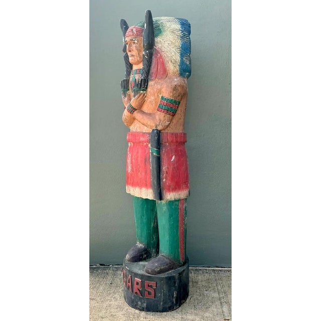 Mid 20th Century Vintage Monumental Carved Wood Native American Cigar Sculpture For Sale - Image 5 of 12