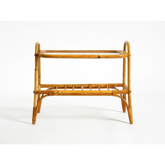 Italian Bamboo Side Table with Iced Glass Top, 1960s For Sale - Image 4 of 18