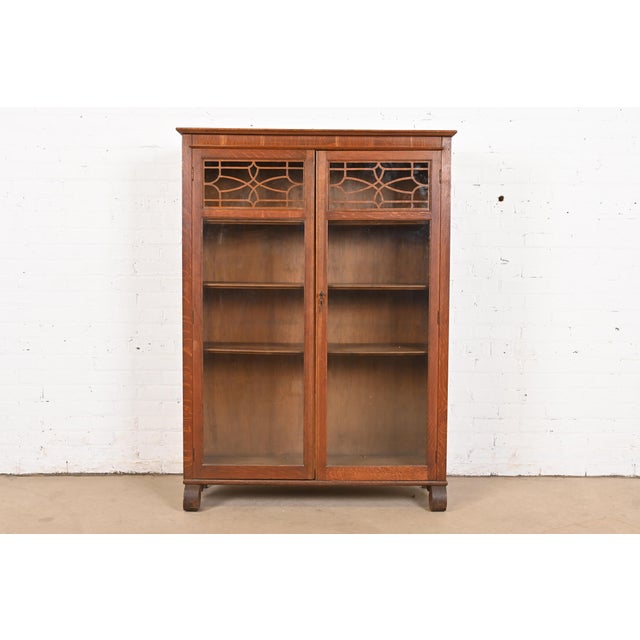 Antique American Empire Carved Oak Glass Front Bookcase, Circa 1890 For Sale - Image 10 of 10
