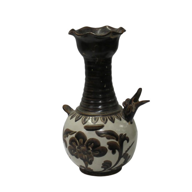 Chinoiserie Chinese Ware Brown Black Glaze Ceramic Jar Vase Display Art For Sale - Image 3 of 7