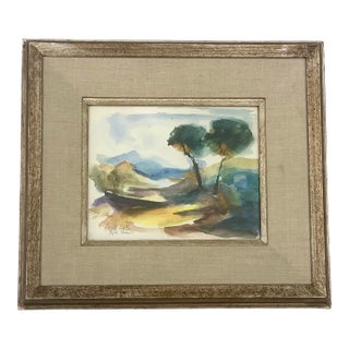 Original 1970 Framed Watercolor Landscape Painting For Sale