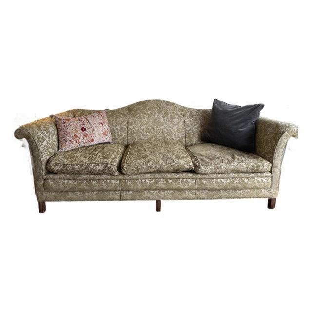 Vintage Damask Camelback Sofa For Sale