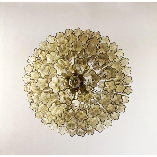Mid-Century Modern Vintage Murano Glass Tiered Chandelier with 78 Glasses in Light Amber, 1990s For Sale - Image 3 of 18
