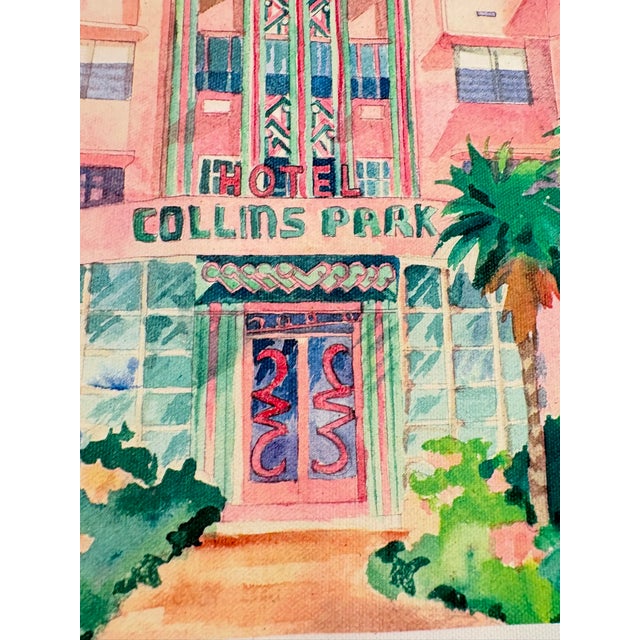 Collins Park Hotel Miami South Beach Art Deco Watercolor Style Canvas Print For Sale - Image 9 of 14