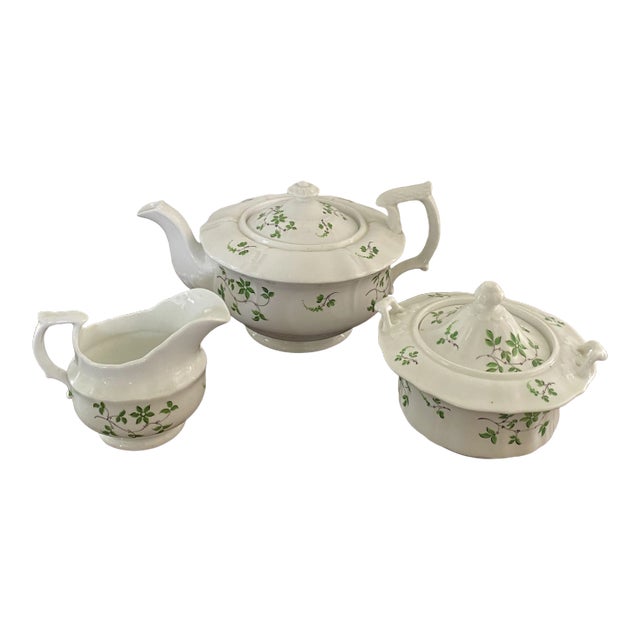 Antique English China Staffordshire Sprig Tea Set 3 Piece Set Chairish