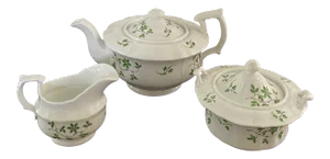 Antique English China Staffordshire Sprig Tea Set - 3 Piece Set