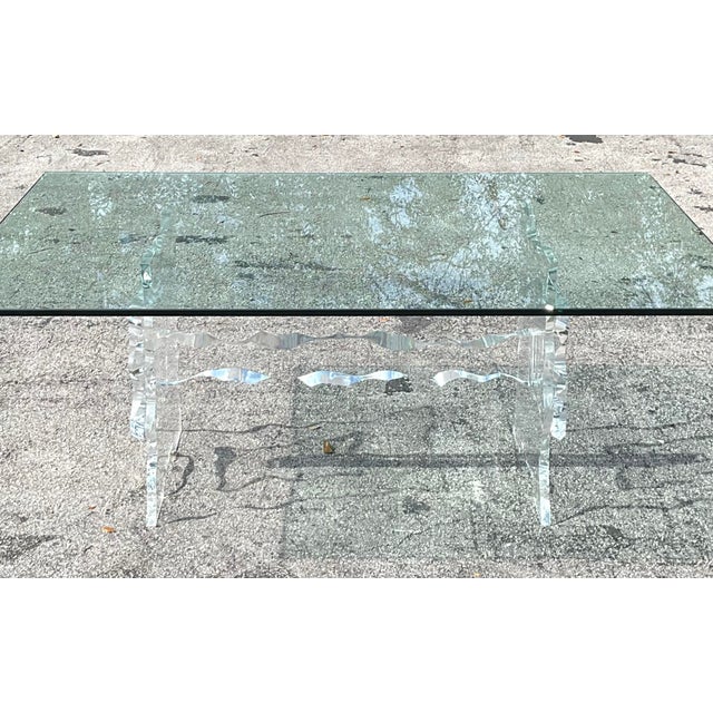 Contemporary Vintage Boho Sculpted Lucite Dining Table For Sale - Image 3 of 6