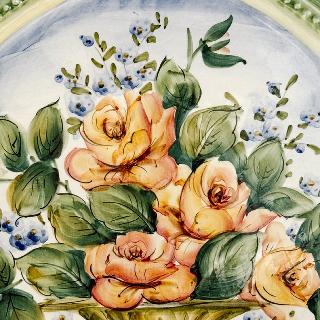 Vintage Italian Hand Painted Faience Oval Floral Wall Plaque For Sale In San Diego - Image 6 of 8