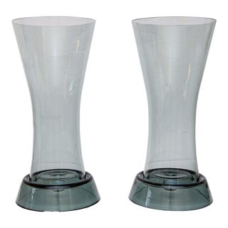 Modernist Smoked Glass Hurricane Candlestick Lamps - a Pair For Sale
