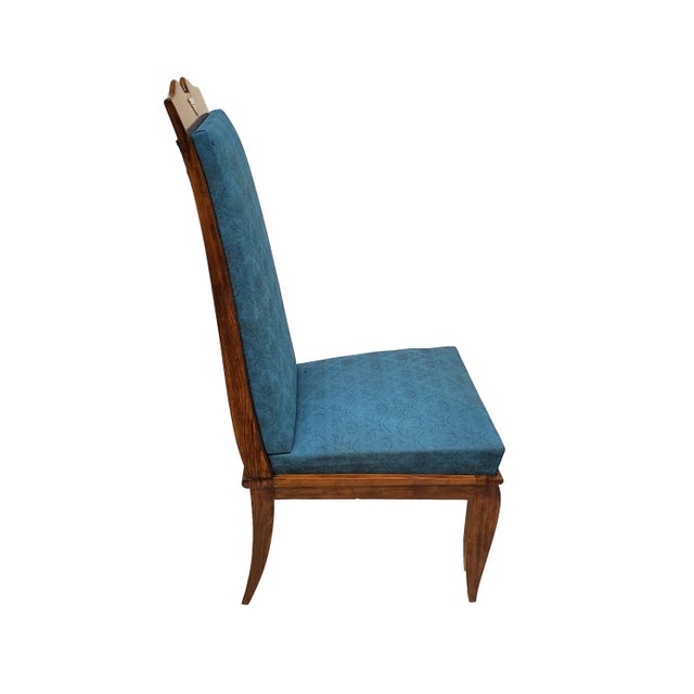 Wood Mid 20th Century Set of Six Original French Mid Century Tall Back Dining Chairs With Nickel Mounts For Sale - Image 7 of 13