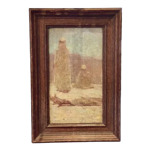 Framed French Oil on Paper Laid on Board by Marius Perret (1853-1900)
