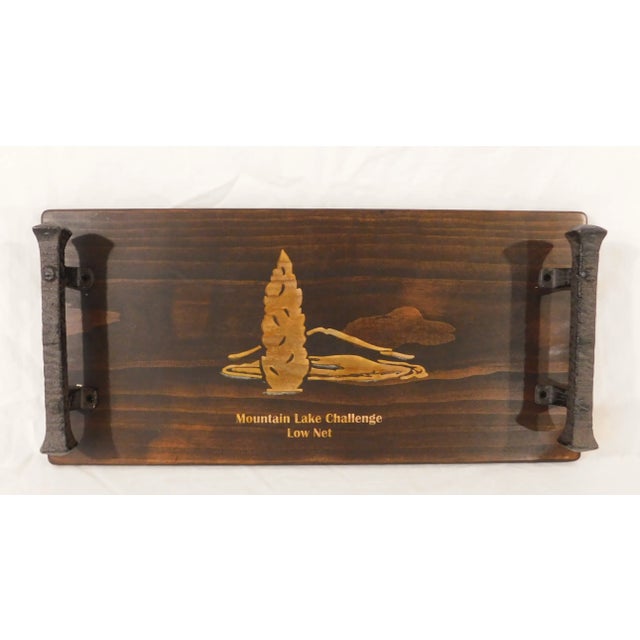 Large Vintage Rustic Log Cabin Solid Wood Serving Tray With Iron Handles For Sale - Image 10 of 10