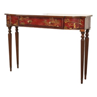 Maitland Smith English Regency Chinoiserie Hand-Painted Red Lacquered Console Table For Sale