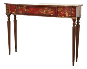 Maitland Smith English Regency Chinoiserie Hand-Painted Red Lacquered Console Table