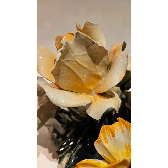 Ceramic 1930s Vintage Centerpiece Capodimonte Porcelain Flower Basket Made in Italy For Sale - Image 7 of 12