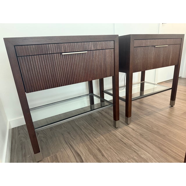 2010s Mid-Century Modern Chestnut Night Table-Set of 2 For Sale - Image 5 of 12