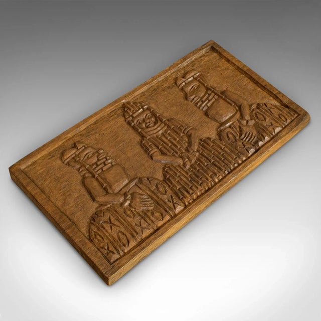 1950s Tribal Scene Hand Carved Wooden Plaque For Sale - Image 4 of 9