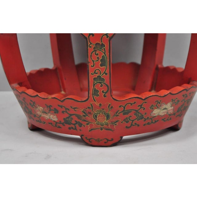 Vintage Chinoiserie Red Lacquer Plant Stand Garden Stool Drum Side Table (B) For Sale - Image 9 of 14