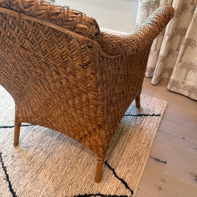 Vintage Philippine Herringbone Woven Rattan Lounge Chair For Sale In New York - Image 6 of 12