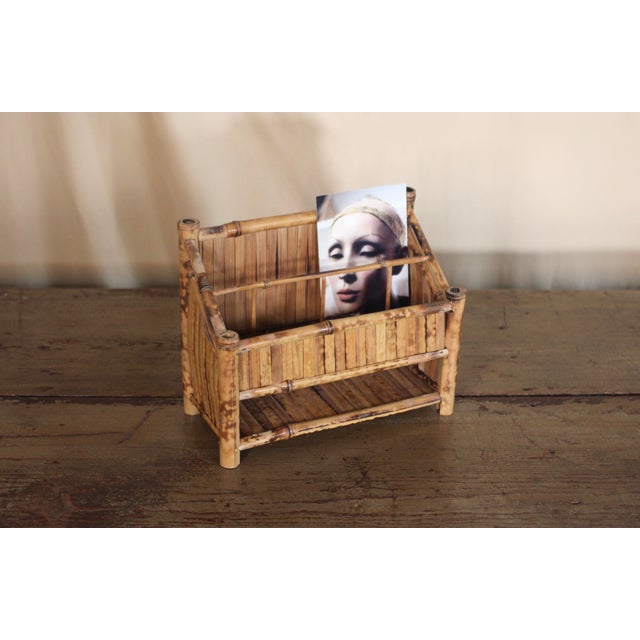 Awesome 1970s letter or paper holder for organzing your office. Wonderful burnt bamboo in slats with different...