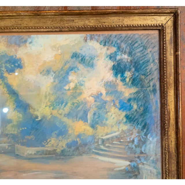 19th Century French Impressionist Oil Pastel Study of a Garden in Giltwood Frame For Sale - Image 4 of 15