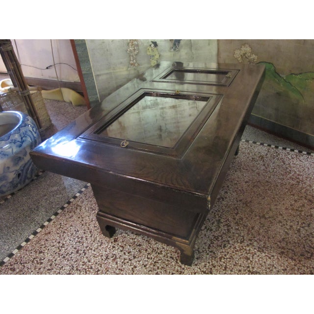 Japanese Dark Wood Grain Hibachi Coffee Table With Drawers Chairish