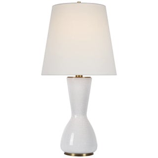 Thomas O'Brien by Visual Comfort Signature Jess 29" Table Lamp in Crackled Ivory with Linen Shade For Sale