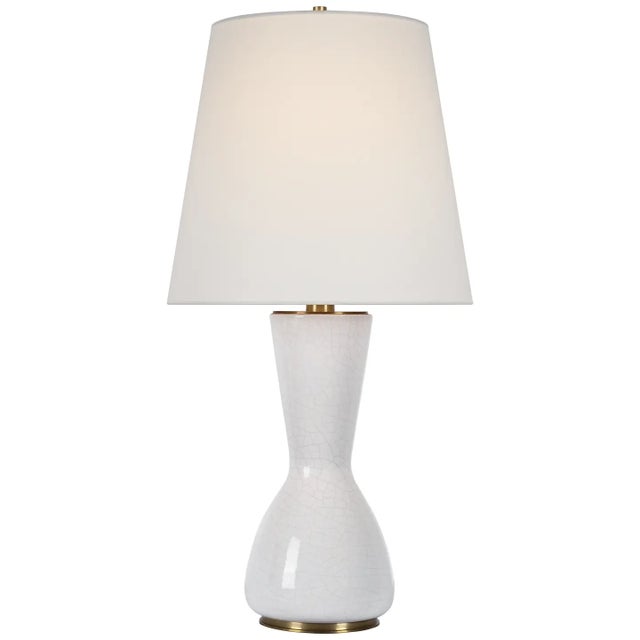 Thomas O'Brien by Visual Comfort Signature Jess 29" Table Lamp in Crackled Ivory with Linen Shade For Sale