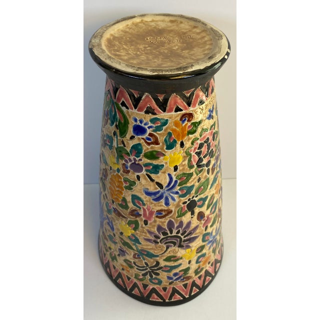 A beautifully hand-decorated French Art Nouveau ceramic vase by renowned ceramic artist Jérôme Massier. This elegant...