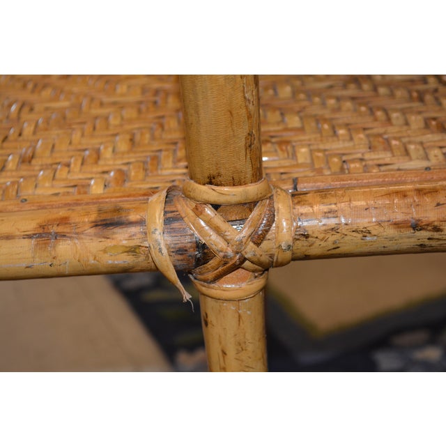 Goldenrod Vintage Bamboo & Woven Rattan 2 & 3 Tiered Decorative Long Shelving Shelf Unit For Sale - Image 8 of 18