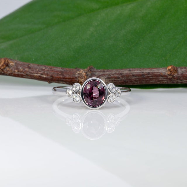 2020s Purple Spinel Ring With Earth-Mined Diamond Accents in Solid 14k Gold, Size 6.75 For Sale - Image 5 of 9