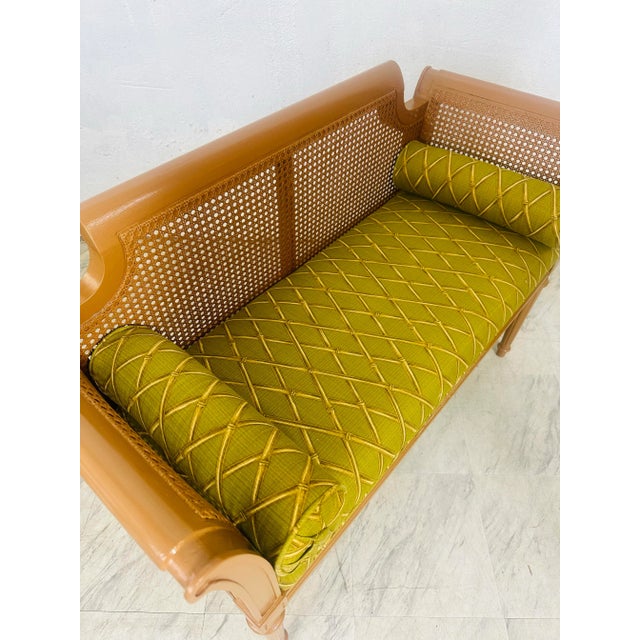 Vintage Cane Bench With Cushions For Sale In Charleston - Image 6 of 9