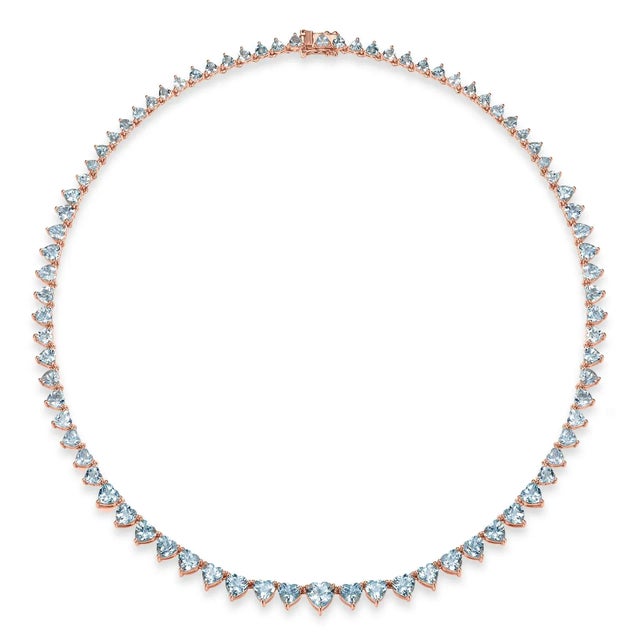 Nina Zhou 20.40ct Heart Aquamarine Riviera Graduated Tennis Necklace in 14k Gold For Sale - Image 12 of 12