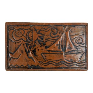 Vintage Mid Century Copper Relief Sailboat Seascape For Sale