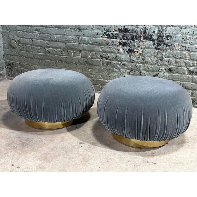 Postmodern Adrian Pearsall Swivel Pouf Ottomans W/Brass Bases, 1980 For Sale - Image 3 of 6