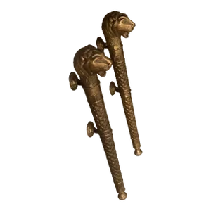 Mid 20th Century Neoclassical Brass Roaring Lion Door Handles / Wall Sconce - a Pair