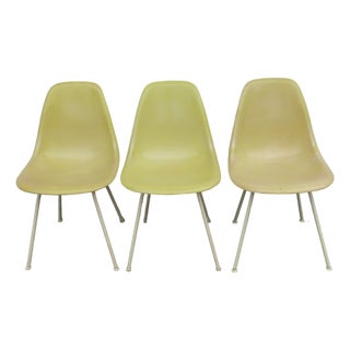 Herman Miller Eames Set of 3 Fiberglass Shell Chairs 1960s Light Yellow 6640 For Sale