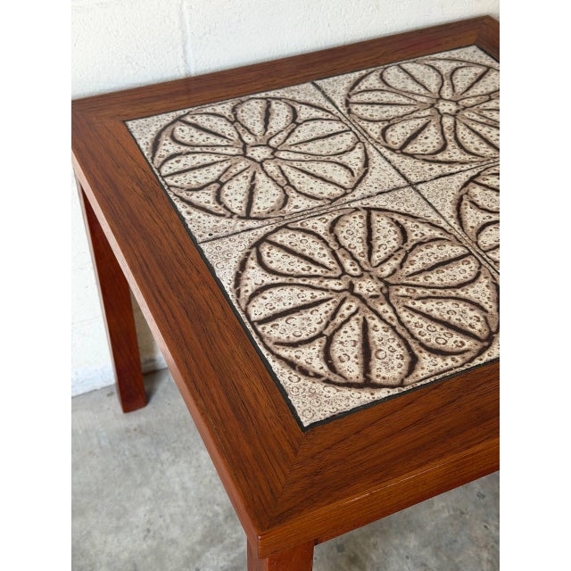 Teak Floral Ceramic Tile Top Side End Table Danish Mid-Century Modern 1970s For Sale - Image 9 of 9