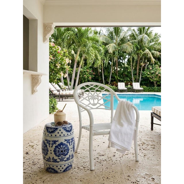 Vintage Hollywood Regency White Aluminum Palm Tree & Faux Bamboo Armchair For Sale - Image 10 of 12
