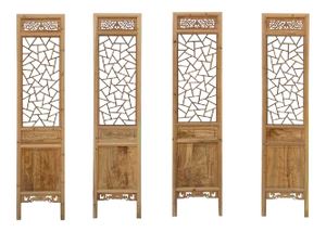 Chinese Lattice Pattern Theme 4 Wood Panel Floor Screen Set
