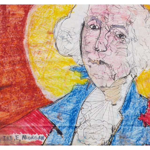 Ike E. Morgan “Untitled” Orange, Blue & Yellow Abstract Portrait of George Washington, 1990s For Sale - Image 11 of 12